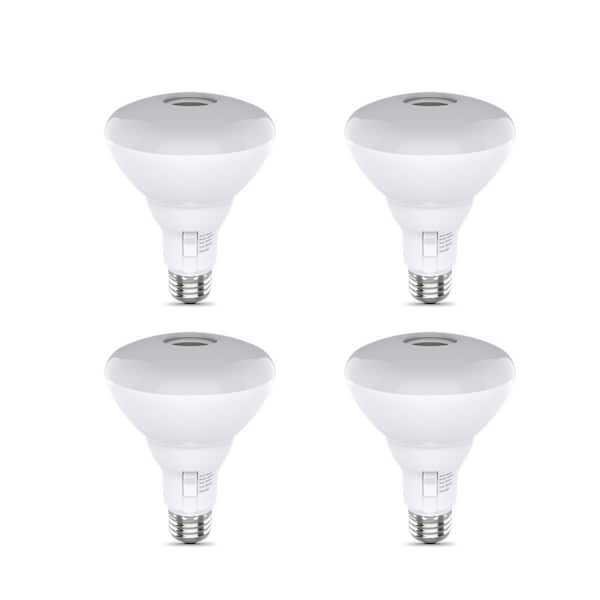 65-Watt Equivalent BR30 Dimmable Bluetooth Speaker LED Flood Light Bulb Adjustable White (4-Pack)