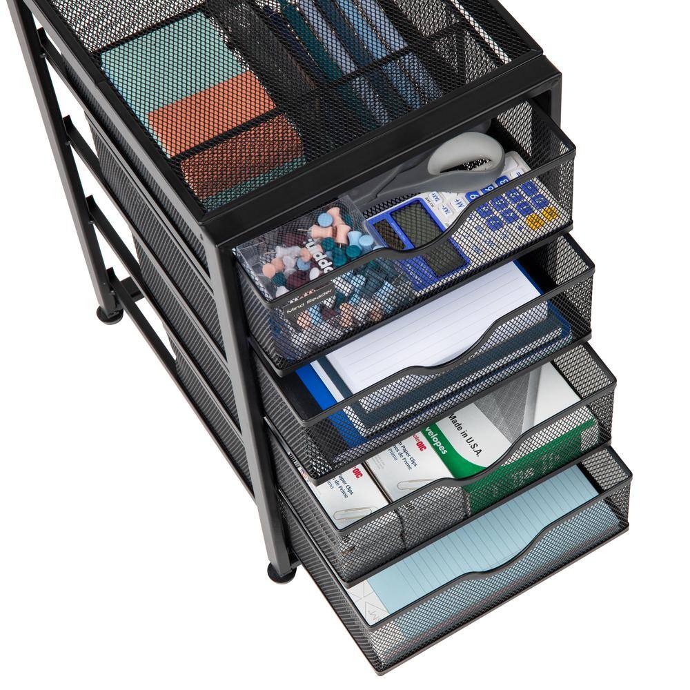 Compact Black Metal Mesh 4-Drawer Cabinet Organizer