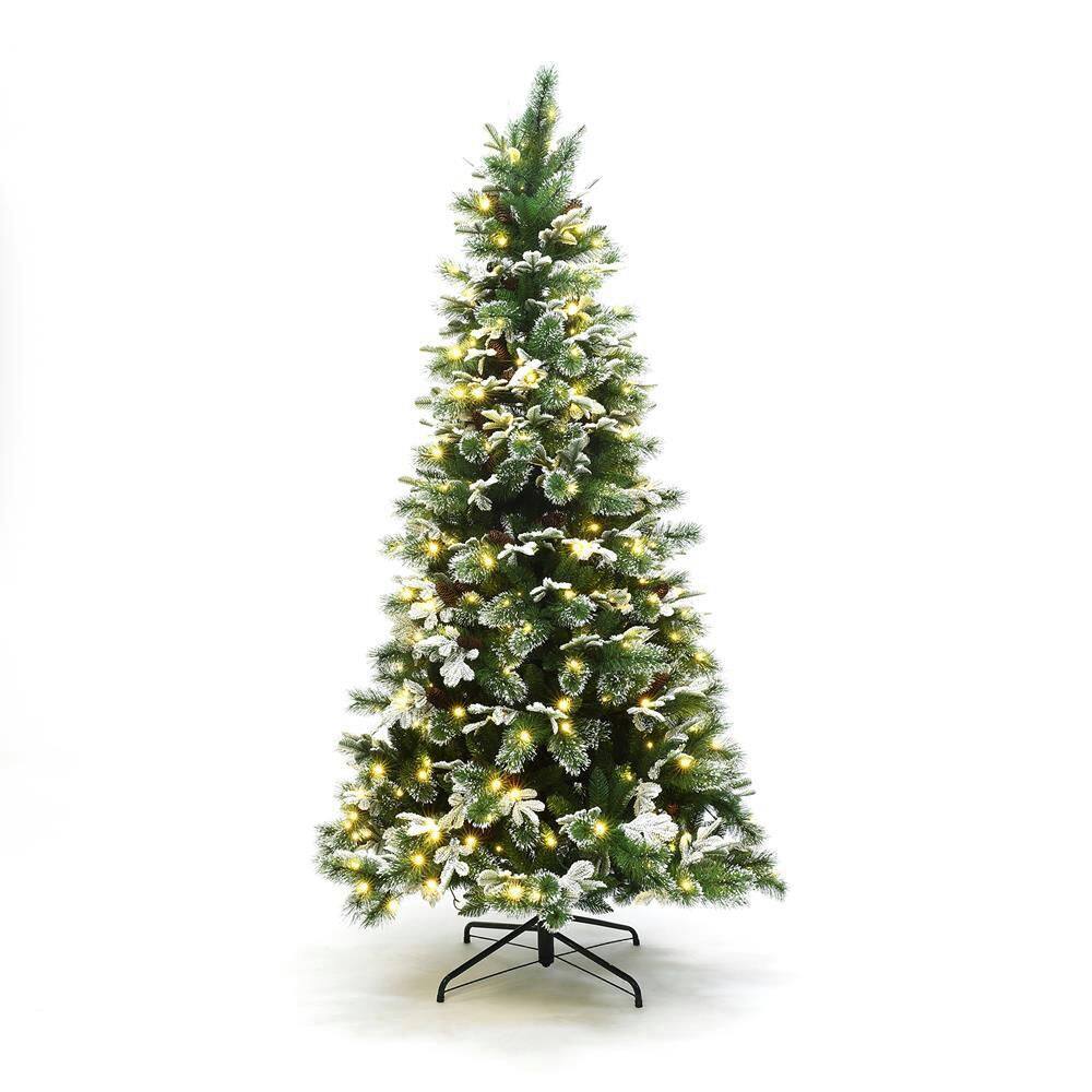 7 ft. PreLit Lightly Snow-Flocked Green Branches Artificial Christmas Tree with Metal Stand price history on PriceWatchPro