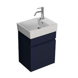 Mini 15.7 in. W x 11.8 in. D x 22.8 in. H Modern Wall Mounted Bathroom Vanity in Night Blue with White Ceramic Top