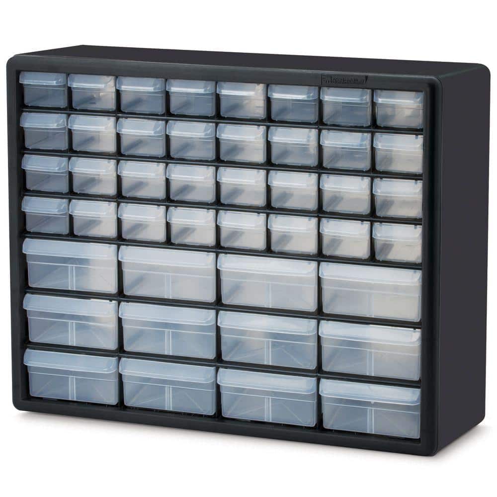 Akro-Mils 44-Compartment Drawer Small Parts Organizer Hardware Storage, 20 in. W x 6 3/8 in. D x 16 in. H, Black (1-Pack) 10144