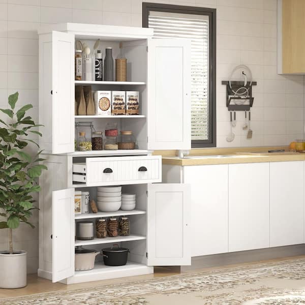 Modern 72 in. White Freestanding  Kitchen Pantry Cabinet with Sturdy Doors & Shelves for Kitchen, Dining Room