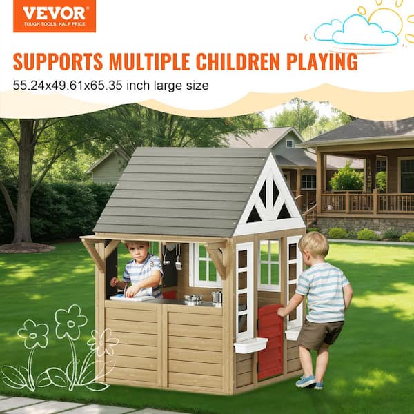 VEVOR Outdoor Wooden Playhouse Kids Garden Games Cottage with Door Window Sink XWJCMCDH0000ICF0VV0