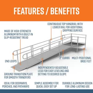 PATHWAY 16 ft. Straight Aluminum Wheelchair Ramp Kit with Solid Surface Tread, 2-Line Handrails and 5 ft. Top Platform