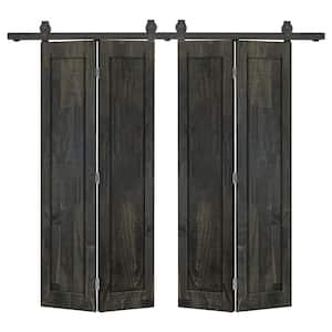 72 in. x 84 in. 1-Panel Shaker Hollow Core Charcoal Black Pine Wood Double Bi-fold Door with Barn Door Hardware Kit