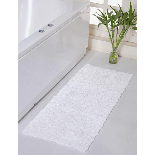 HOME WEAVERS INC Bell Flower Collection 100% Cotton Tufted Bath Rugs, 21 in. x54 in. Runner, White