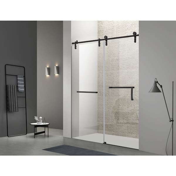 UPIKER 60 in. W x 76 in. H Single Sliding Frameless Shower Door in Matte Black with 5/16 in. Tempered Glass
