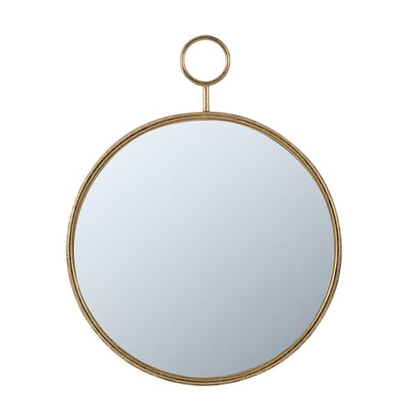 Unbranded Modern Gold 26.4 in. W x 32.3 in. H Round Iron Framed Mirror for Wall