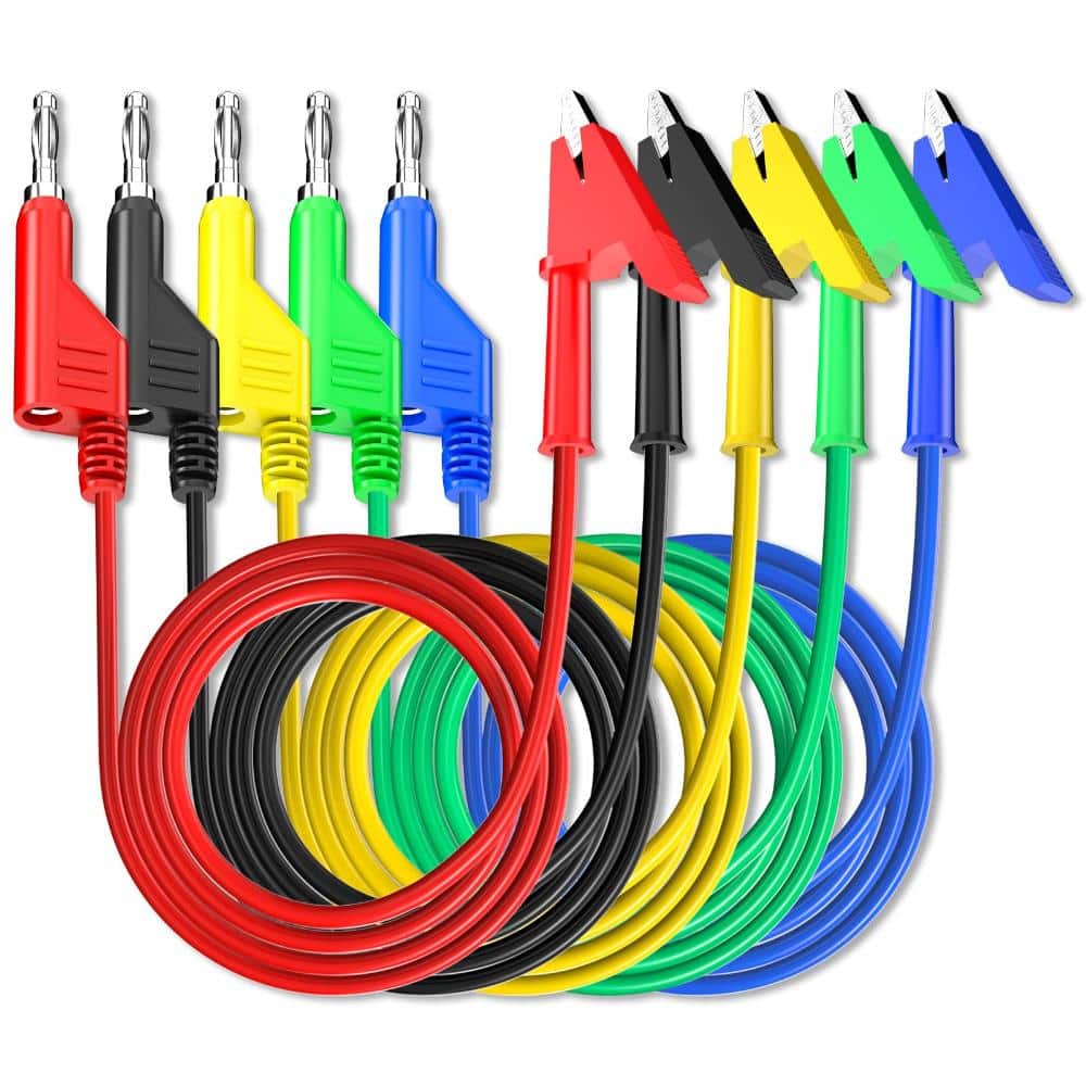 5-Piece 3 ft. Stackable 4 mm Banana Plug to Alligator Clip Test Leads for Multimeter and Electrical Testing