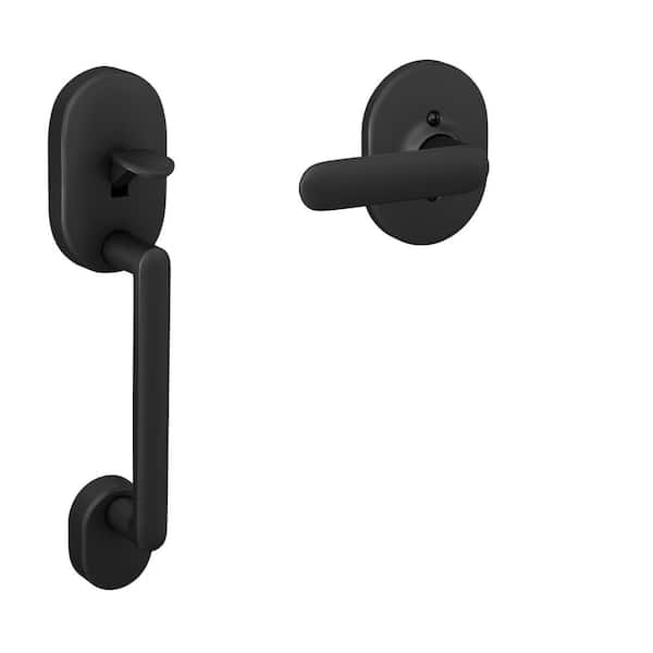 Remsen Matte Black Single Cylinder Door Handleset Grip with Davlin Door Handle and Remsen Trim