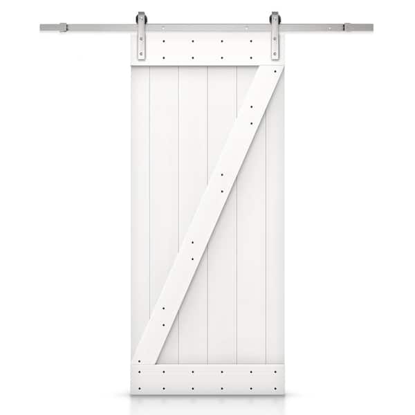 CALHOME Z Series 24 in. x 84 in. White Knotty Pine Wood Interior Sliding Barn Door with Hardware Kit