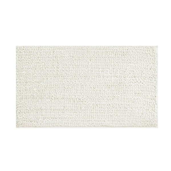 Laura Ashley Butter Chenille Non-Slip Ivory Beige 17 in. x 24 in. Polyester Bath Mat