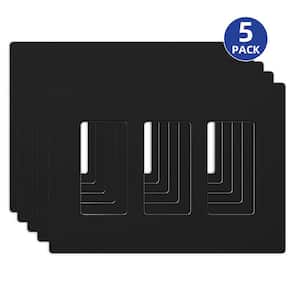 3-Gang Midsize Screwless Decorator/Rocker Wall Plate, Black (5-Pack)
