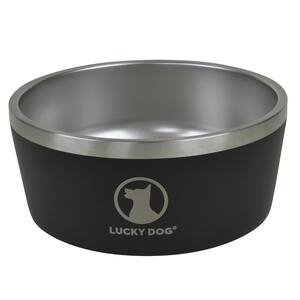 INDULGE 64 oz. 8 Cup Double Wall Stainless Steel Dog Bowl To Non Slip To Lifetime Warranty in Black