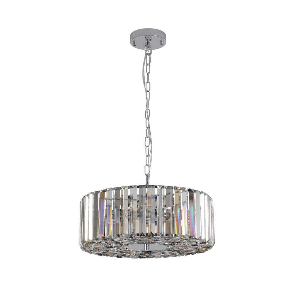 16.5 in. 4-Light Modern Hanging Light Fixture White Chrome + Transparent Chandelier with Crystal Shade for Living-Room -  Jushua, W1340120171