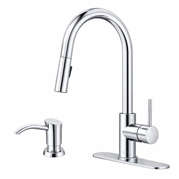 Expedition 16 in. 1-Handle Pull-Down Sprayer Kitchen Faucet in Chrome with 1.8 GPM Flow, Dual Spray and Soap Dispenser