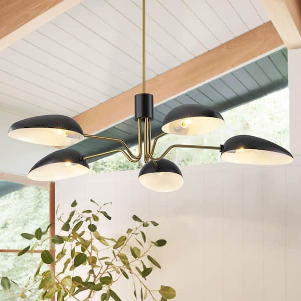 Clendon 5-Light Mid-Century Modern Gold and Black Linear Sputnik Large Chandelier