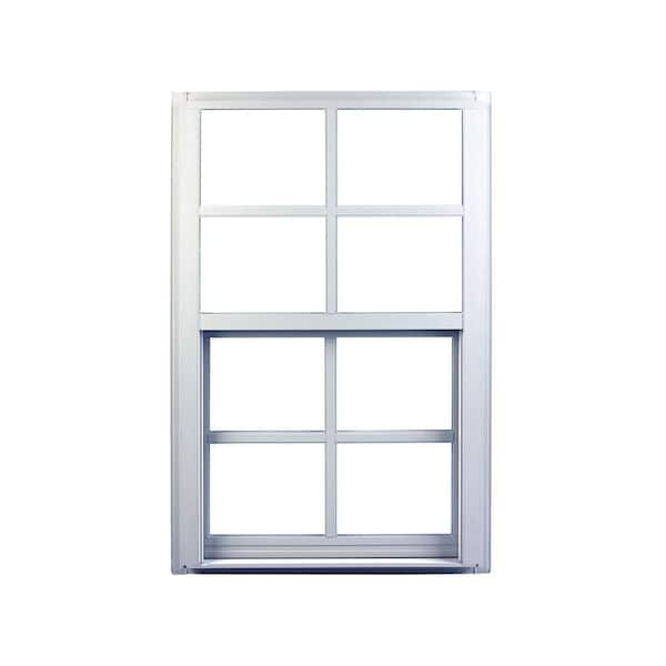 Ply Gem 35.25 in. x 51.25 in. 400 Series White Aluminum Single Hung Window with Grilles and LowE Glass, Screen Included