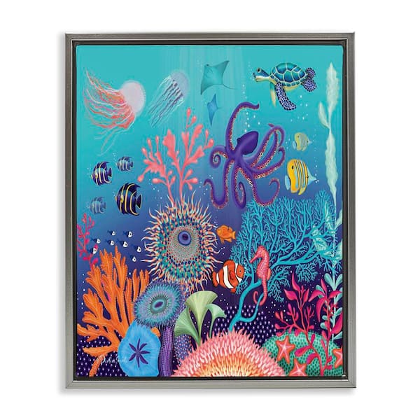 Stupell Industries Magical Underwater Reef by Darlene Seale Gray Floater Frame Coastal Graphic Art Print 21 in. x 17 in.