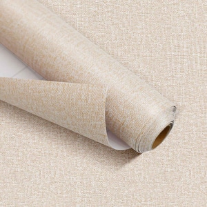 Beige Linen Texture Vinyl Peel and Stick Wallpaper Roll, Adhesive Removable Paper for Wall, 2-Rolls (Covers 25.8 sq.ft.)