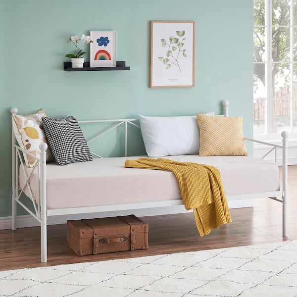 VECELO Classic Metal White Twin Size Daybed Frame
