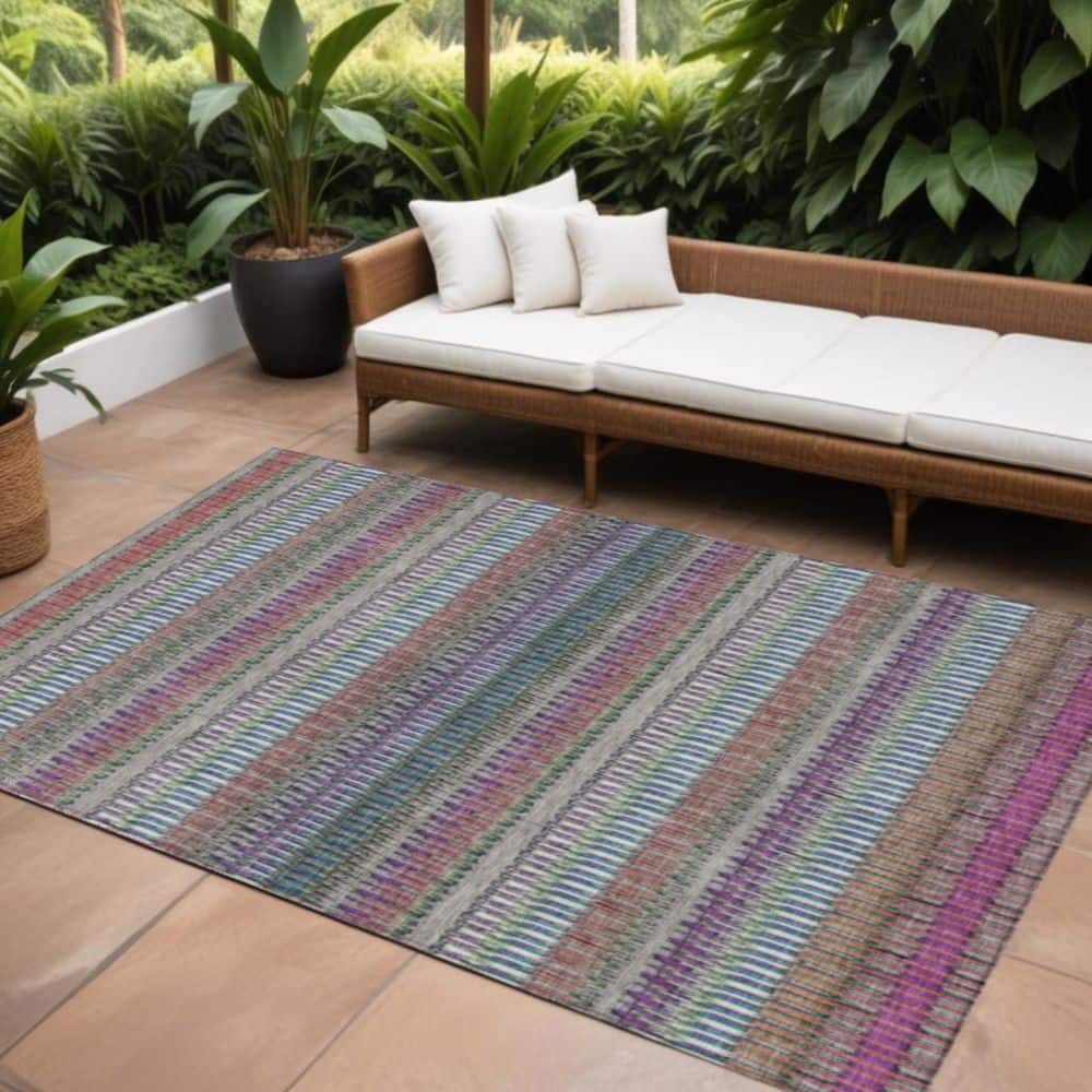 Taupe, Purple, Blue 10 ft. x 14 ft. Woven Striped Polyester Rectangle Indoor / Outdoor Area Rug price history on PriceWatchPro
