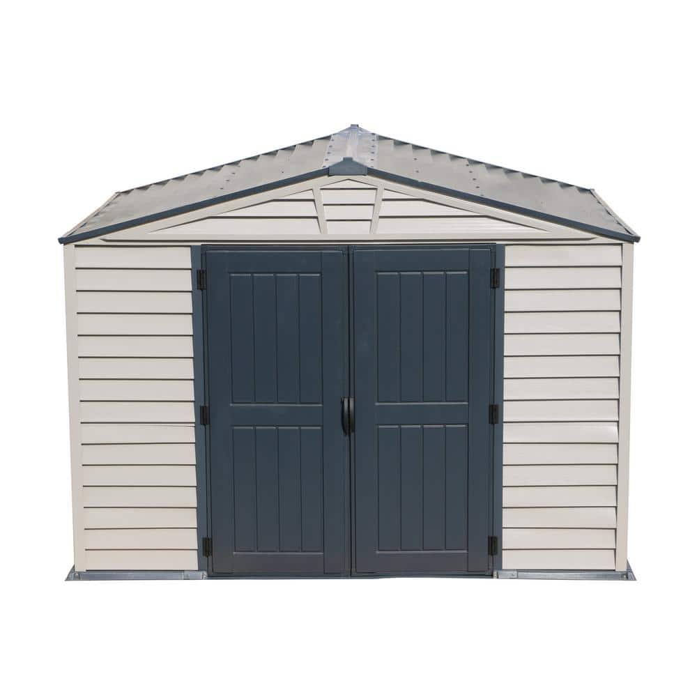 Gray 8' x 10' Vinyl Storage Shed with Shelving and Windows