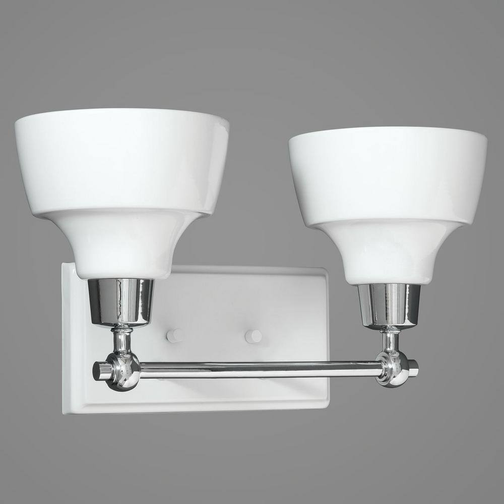 Polished Chrome 2-Light Bath Vanity Fixture with White Shades