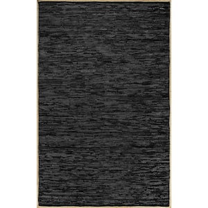 Sabby Hand Woven Leather Black 3 ft. x 5 ft. Indoor Area Rug