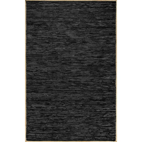 nuLOOM Sabby Hand Woven Leather Black 3 ft. x 5 ft. Indoor Area Rug