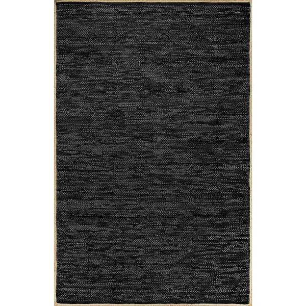 nuLOOM Sabby Hand Woven Leather Black 8 ft. x 10 ft. Indoor Area Rug
