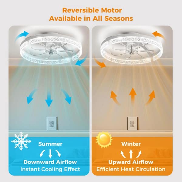 AIKVSXER 18 in. Foldable White Frame Clear Ceiling Fan with Light