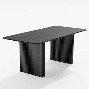 Rectangle Black Wood 60 in. W Double Pedestal Dining Table Seats 6