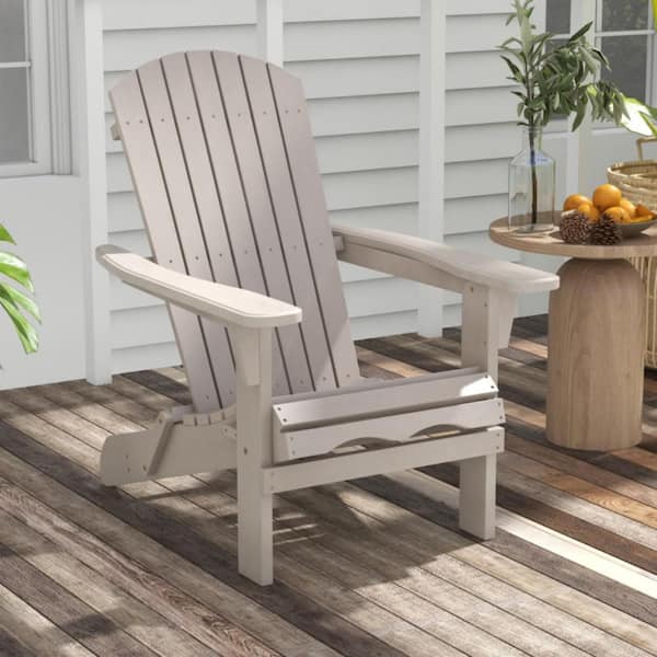 Clihome Outdoor Gray Folding Fir Wood Adirondack Chair for Lawn Patio Garden Poolside Backyard Use (Set of 1)