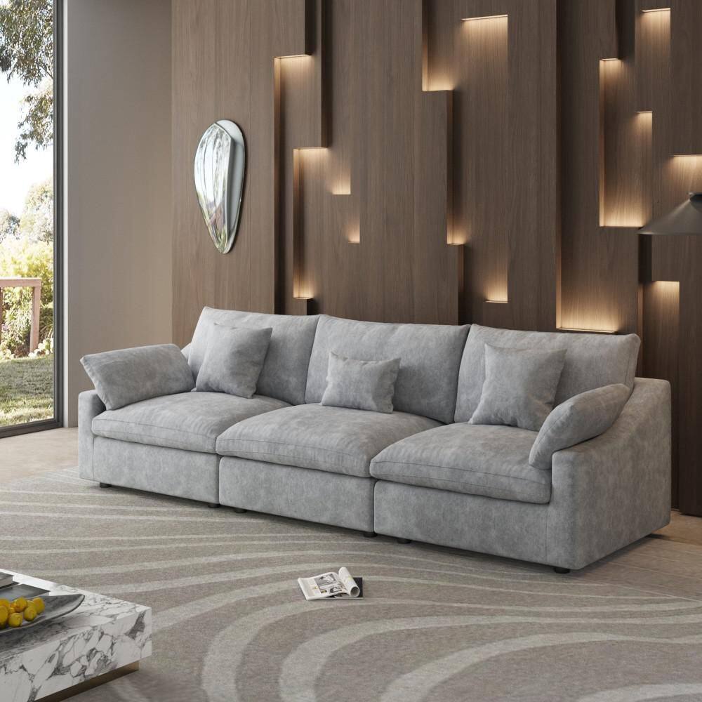 119.3 in. Slope Arm Oversized Deep Seat Down Modular Sofa with Linen Fabric, Free Combination Living Room Set in Gray
