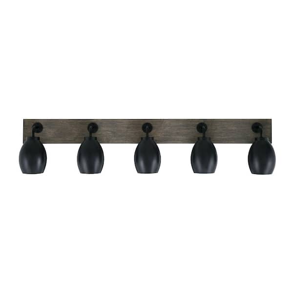 Unbranded Kirby 46.5 in. 4 Light Black and Painted Wood-look Vanity Light with 5 in. Matte Black Metal Shades No Bulbs Included