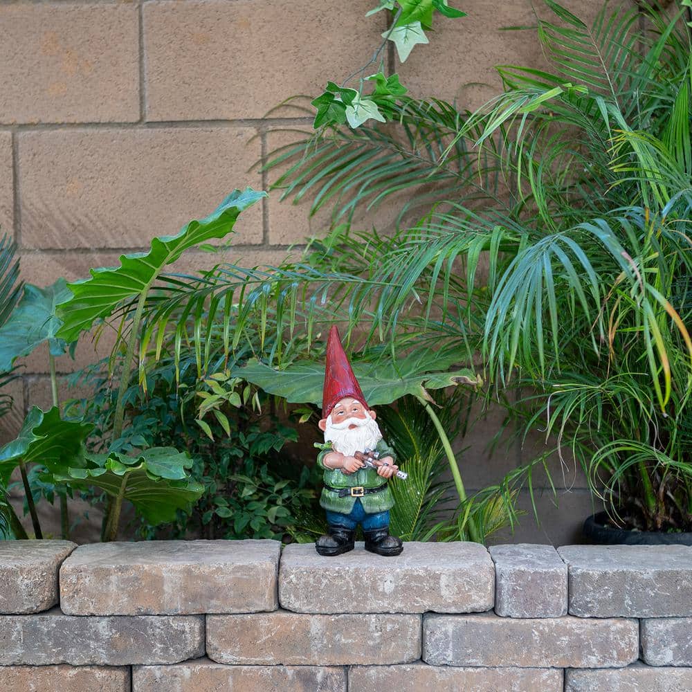 11" Green Polyresin Hunting Garden Gnome Statue