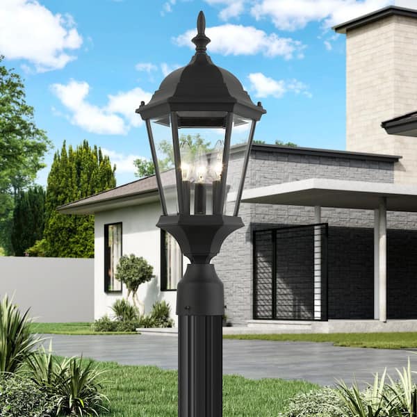 Hathshire 3-Light Textured Black Cast Aluminum Hardwired Outdoor Waterproof Post Light