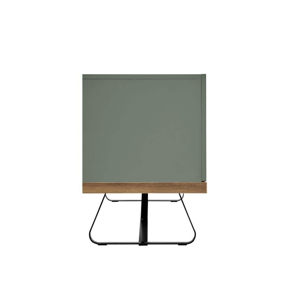 Sage Green and Distressed Oak Modern TV Stand with Cabinet