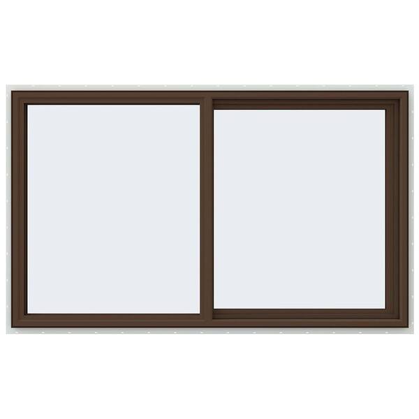 JELD-WEN 59.5 in. x 35.5 in. V-4500 Series Brown Painted Vinyl Right-Handed Sliding Window with Fiberglass Mesh Screen