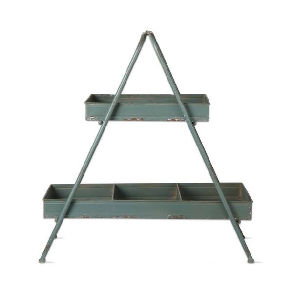 Tag 26 in. x 28 in. Slate Blue Iron 2-Tier Planter Stand