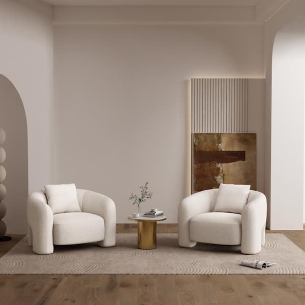 Manhattan Comfort Sylvia Modern Angora Tweed Fabric Upholstered Accent Arm Chair (Set of 2)