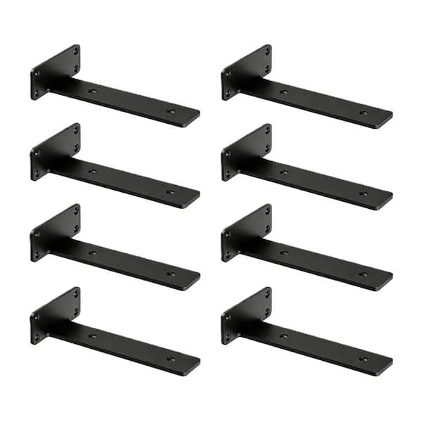 8-Pack 10 in. L Black Floating Shelf Brackets, Heavy Duty Industrial Shelf Bracket for Shelves Support DIY