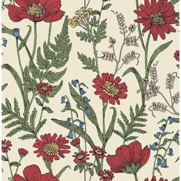 Fine Decor Arden Red Wild Meadow Wallpaper Sample
