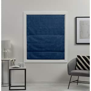 Acadia Chambray Blue Cordless Total Blackout Polyester Roman Shade 27 in. W x 64 in. L