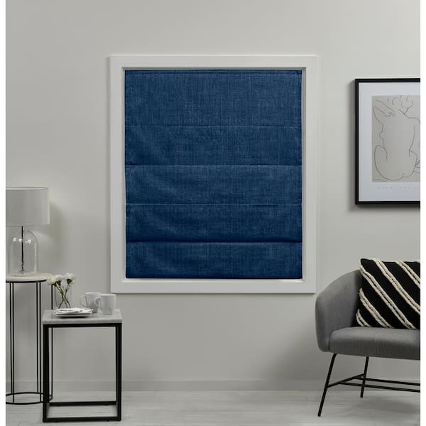 Acadia Chambray Blue Total Blackout Polyester Roman Shade 34 in. W x 64 in. L