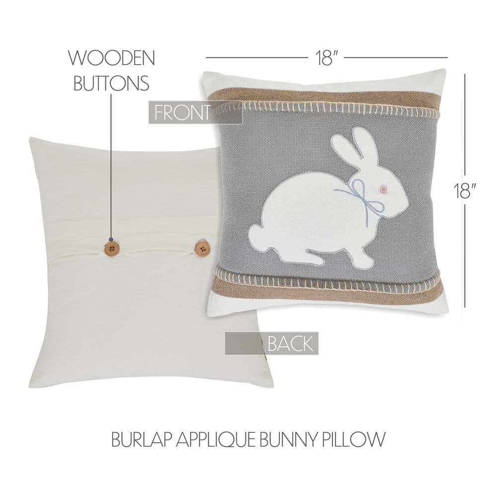 Embroidered Burlap Bunny Square Cotton Throw Pillow