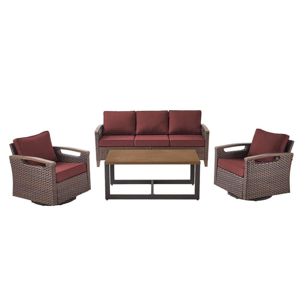 Light Luxury Series 4 Pieces Brown Wicker Outdoor Patio Conversation set with CushionGuard Red Cushions price history on PriceWatchPro
