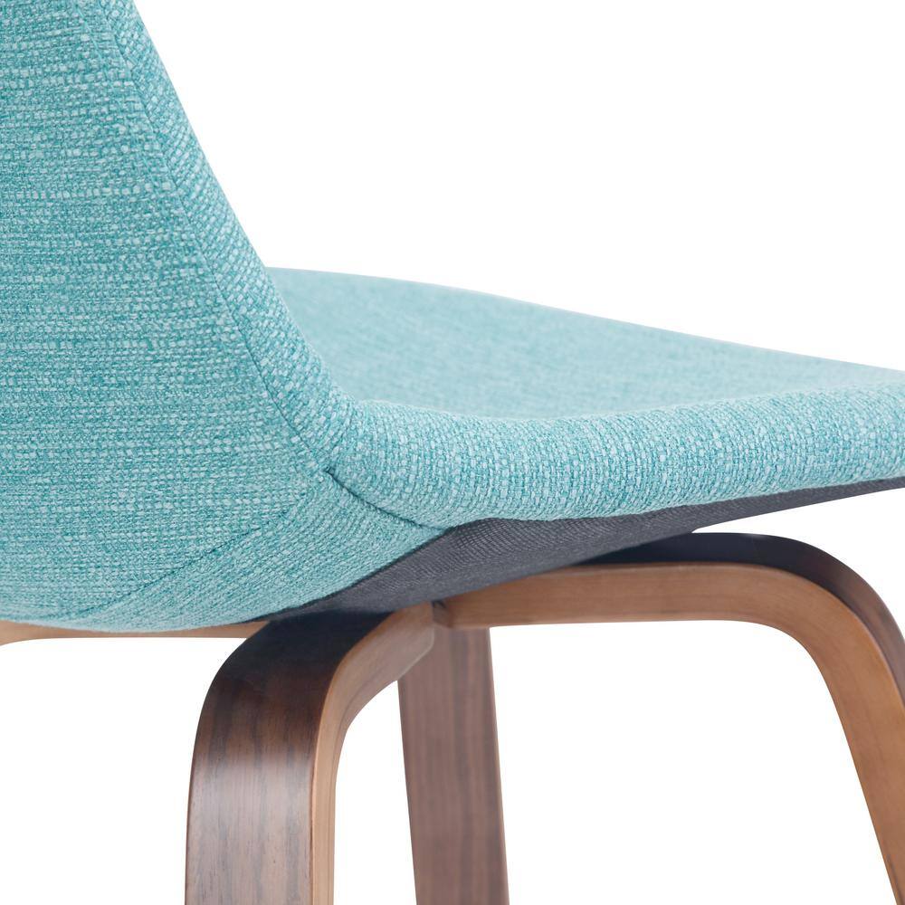 Aqua Blue Linen Bentwood Counter Height Stools with Chrome Footrest, Set of 2