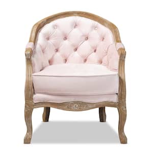 Genevieve Light Pink and Oak Fabric Armchair